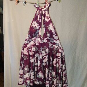 Charlotte Russe | Maroon Floral High Neck Halter Dress | XL | Back Zipper